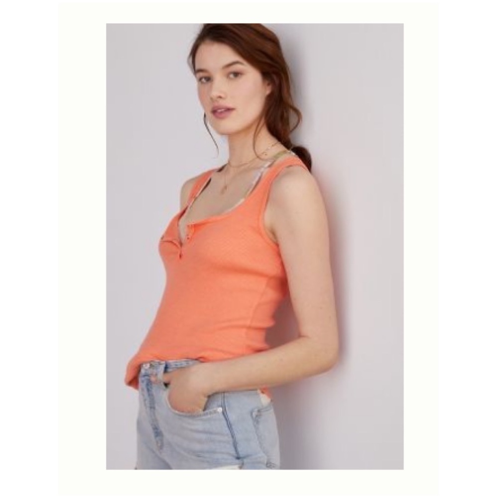 NWT Anthropologie Ribbed Henley Tank Top Coral size XS Summer New